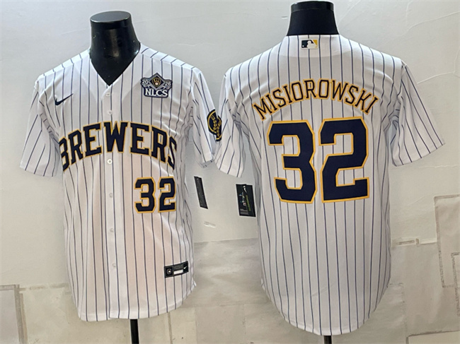 Men's Milwaukee Brewers #32 Jacob Misiorowski White 2026 NLCS Patch Stitched Baseball Jersey